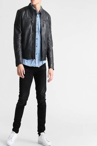 men's genuine lambskin leather biker jacket classic moto zip style modern advanced
