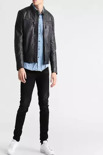 men's genuine lambskin leather biker jacket classic moto zip style modern advanced