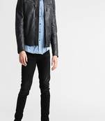 Men's genuine lambskin leather jacket leather motorcycle biker racer style jacket-cl-m172