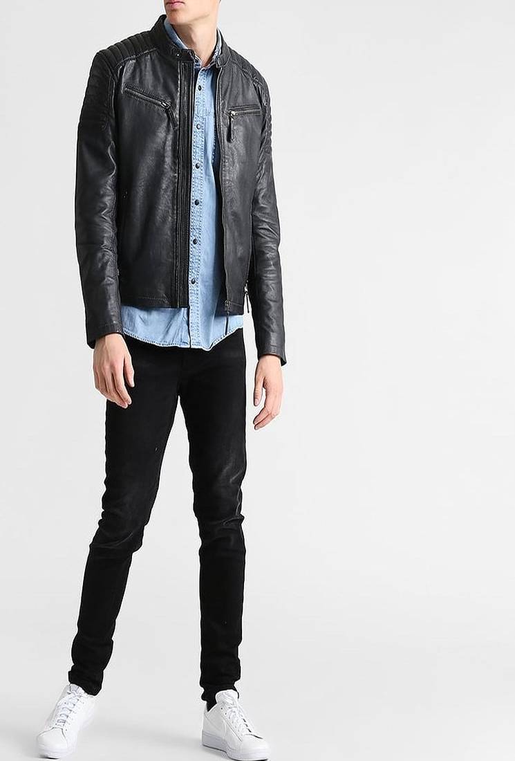 Men's genuine lambskin leather jacket leather motorcycle biker racer style jacket-cl-m172