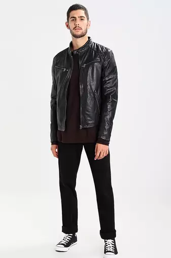 men's genuine lambskin leather biker jacket classic moto zip style modern featured