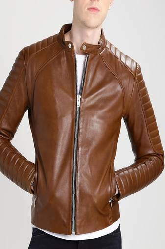 Men's genuine lambskin leather jacket leather motorcycle biker racer style jacket-cl-m177