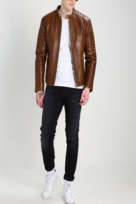men's genuine lambskin leather biker jacket classic moto zip style stylish modern 3