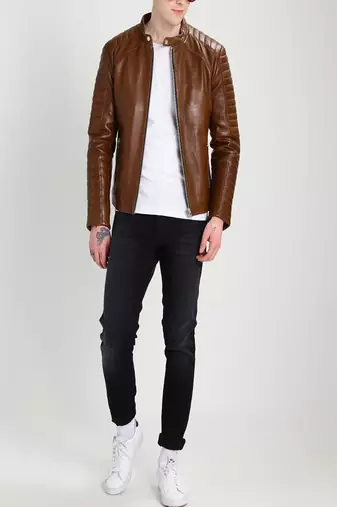 men's genuine lambskin leather biker jacket classic moto zip style stylish modern