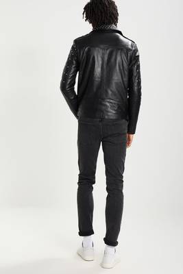 men's genuine lambskin leather biker jacket classic moto zip style stylish stylish 2