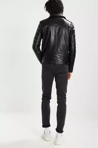 men's genuine lambskin leather biker jacket classic moto zip style stylish stylish