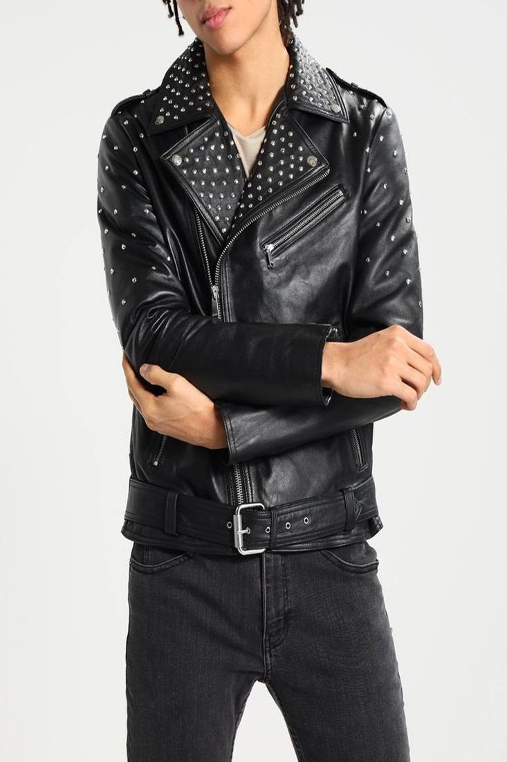 Men's genuine lambskin leather jacket leather motorcycle biker racer style jacket-cl-m178