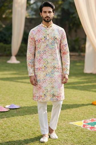 Multi cotton digital print premium designer festive wear kurta trouser set