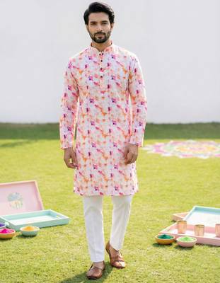Multi cotton digital print premium designer festive wear kurta trouser set 1