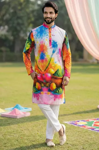 Multi cotton digital print premium designer festive wear kurta trouser set