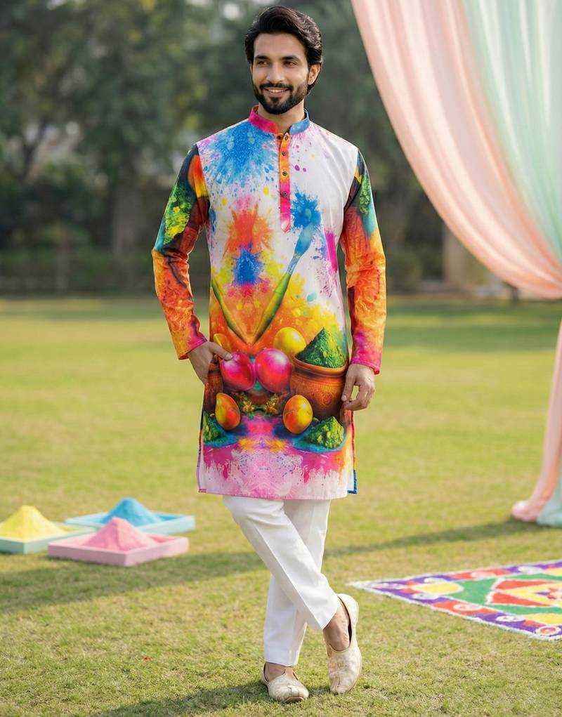 Multi cotton digital print premium designer festive wear kurta trouser set