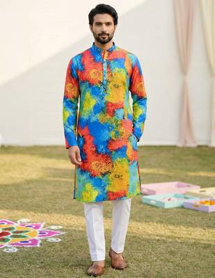 Multi cotton digital print premium designer festive wear kurta trouser set 1