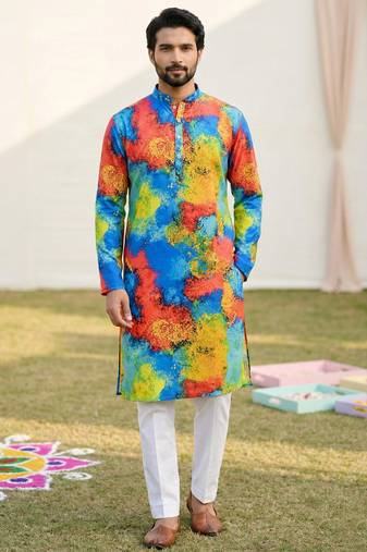 Multi cotton digital print premium designer festive wear kurta trouser set