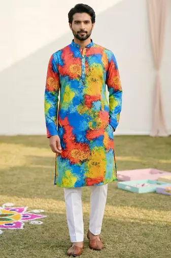 Multi cotton digital print premium designer festive wear kurta trouser set