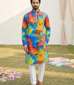 Multi cotton digital print premium designer festive wear kurta trouser set