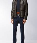 Men's black genuine lambskin leather motorcycle jacket slim fit designer men biker jacket-l198