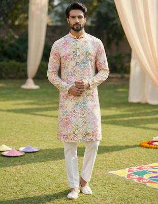Multi cotton digital print premium designer festive wear kurta trouser set 2