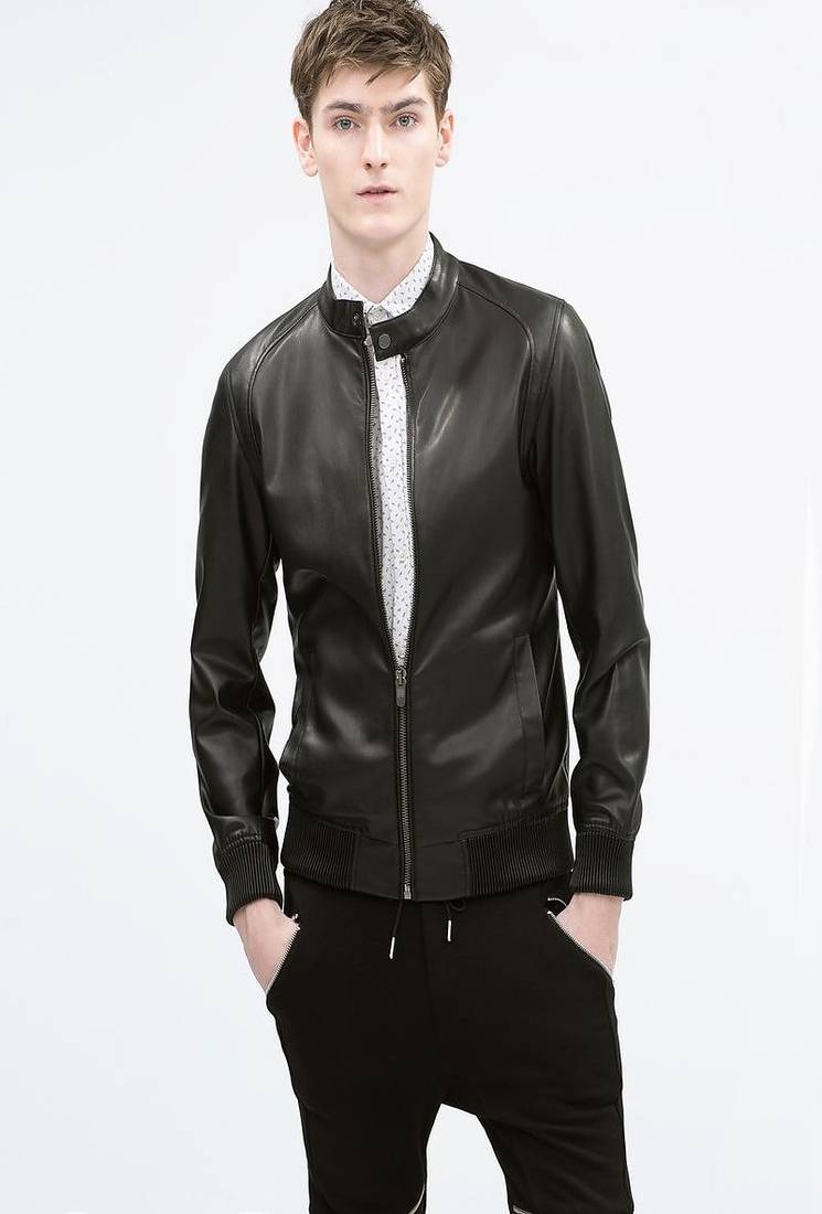 Men's genuine lambskin leather jacket leather motorcycle biker racer style jacket-cl-m206