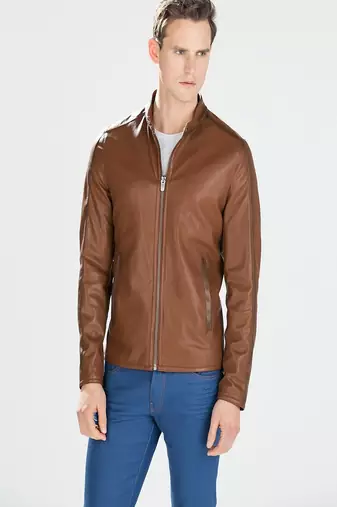 men's genuine lambskin leather biker jacket classic moto zip style stylish top grade