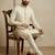 Beige banarasi dupion premium designer festive wear kurta pyjama with jacket set