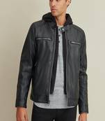Men's genuine lambskin leather jacket leather motorcycle biker racer style jacket-cl-m209