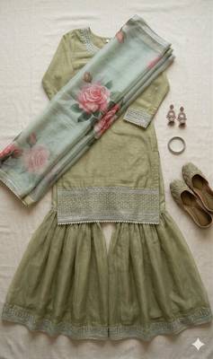 green floral organza gharara set 1