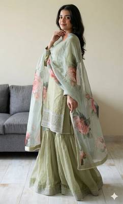 green floral organza gharara set 3