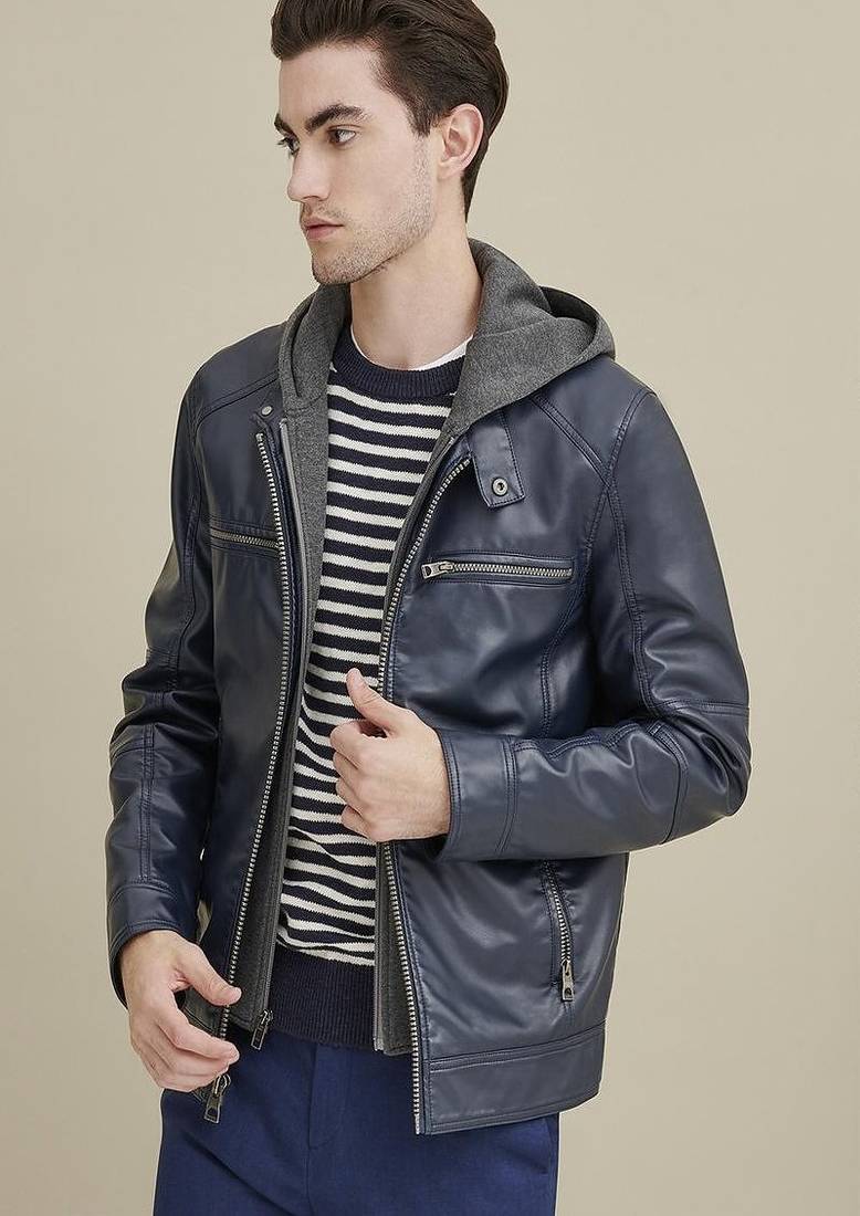 Men's genuine lambskin leather jacket leather motorcycle biker racer style jacket-cl-m210