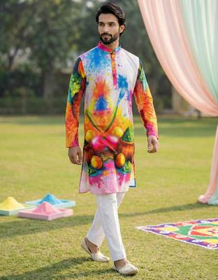 Multi cotton digital print premium designer festive wear kurta trouser set 2