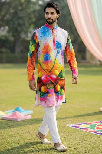 Multi cotton digital print premium designer festive wear kurta trouser set