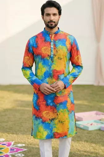 Multi cotton digital print premium designer festive wear kurta trouser set
