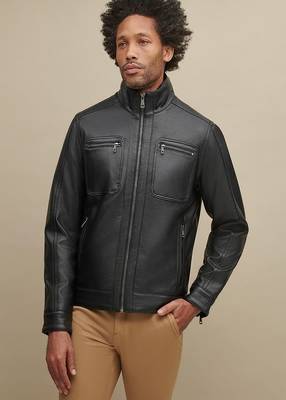 men's genuine lambskin leather biker jacket classic moto zip style authentic stylish 3