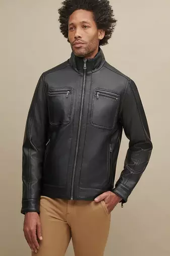 men's genuine lambskin leather biker jacket classic moto zip style authentic stylish