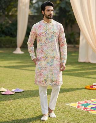 Multi cotton digital print premium designer festive wear kurta trouser set 3