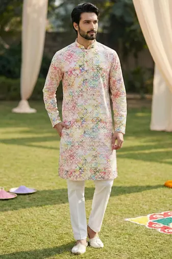 Multi cotton digital print premium designer festive wear kurta trouser set