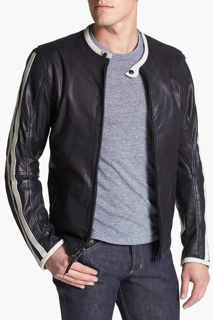 Men's genuine lambskin leather jacket leather motorcycle biker racer style jacket-cl-m219