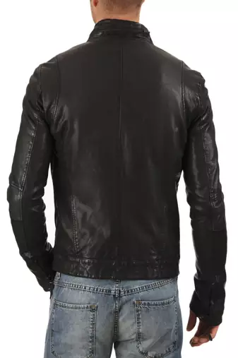 men's genuine lambskin leather biker jacket classic moto zip style authentic classic