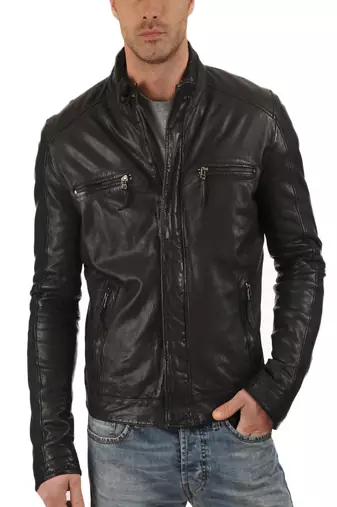 men's genuine lambskin leather biker jacket classic moto zip style authentic classic