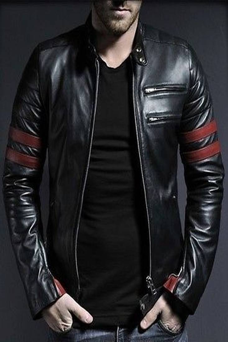 Men's genuine lambskin leather jacket leather motorcycle biker racer style jacket-cl-m224