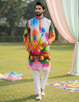Multi cotton digital print premium designer festive wear kurta trouser set 3