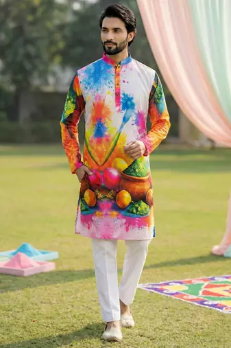 Multi cotton digital print premium designer festive wear kurta trouser set