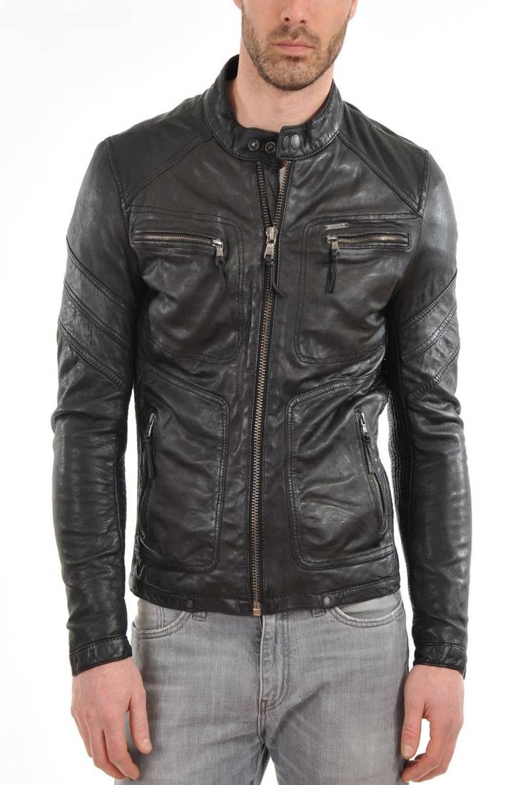 Men's genuine lambskin leather jacket leather motorcycle biker racer style jacket-cl-m225