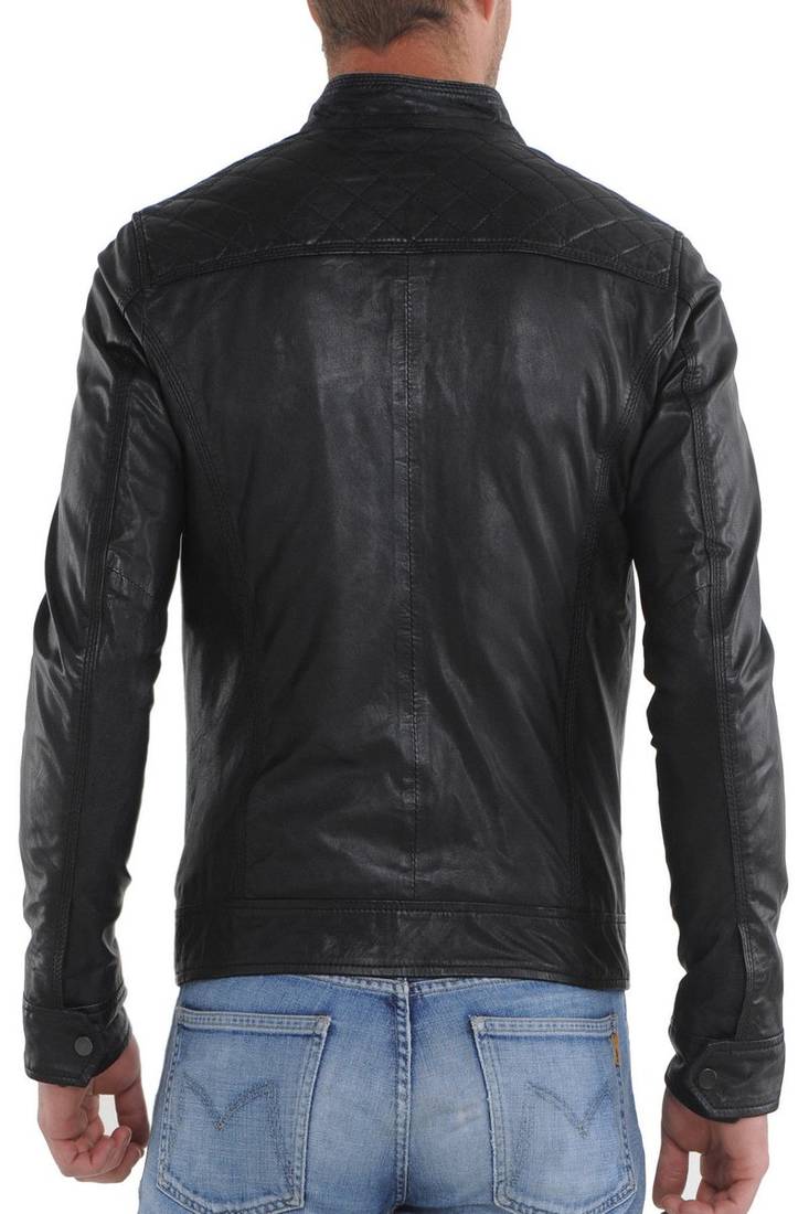 Men's genuine lambskin leather jacket leather motorcycle biker racer style jacket-cl-m226