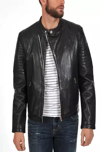 men's genuine lambskin leather biker jacket classic moto zip style authentic deluxe