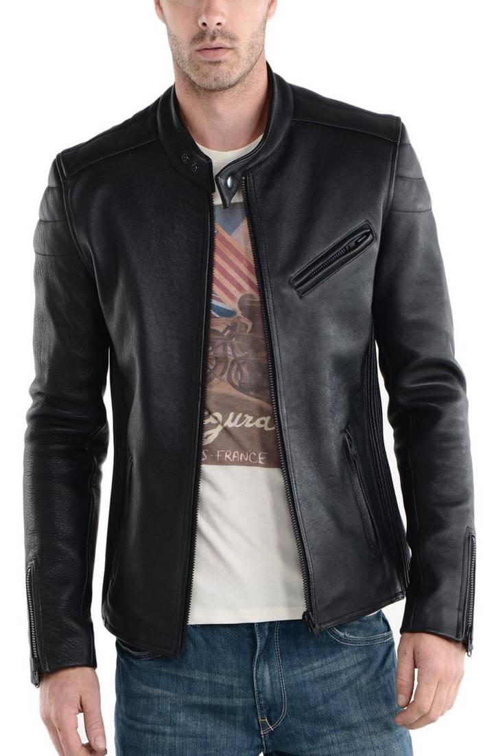 Men's genuine lambskin leather jacket leather motorcycle biker racer style jacket-cl-m229