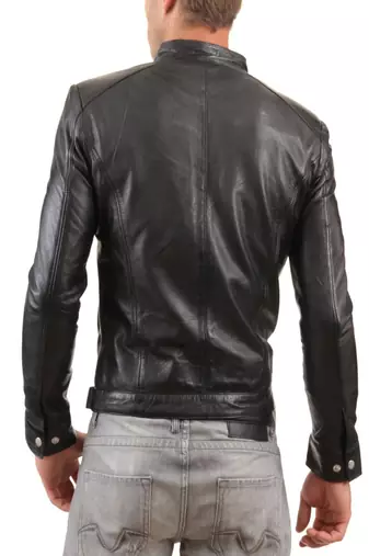 men's genuine lambskin leather biker jacket classic moto zip style authentic select