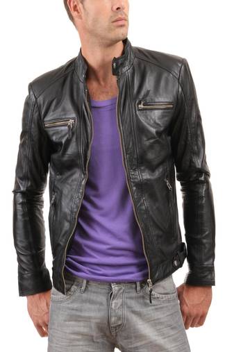 men's genuine lambskin leather biker jacket classic moto zip style authentic select