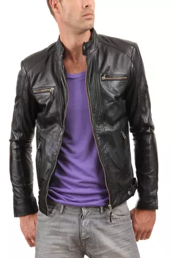 men's genuine lambskin leather biker jacket classic moto zip style authentic select