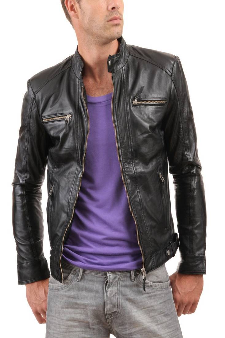 Men's genuine lambskin leather jacket leather motorcycle men's slim fit leather jacket-cl-m230