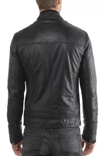 men's genuine lambskin leather jacket stand up collar style